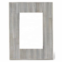 Cadre photo de haute qualité fait main avec incrustation d'os à rayures, crème et noir, pour bureau, table ou décoration murale