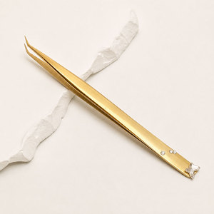 กล่องเก็บอุปกรณ์ต่อขนตา แหนบแยกเส้นใย แหนบปลายเพชร สแตนเลส สีทอง - Product Image 4
