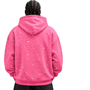 <b>Pink</b> White Speckled Print <b>Men</b> Hoodie Oversized Fleece Pullover <b>Sweatshirt</b> Drawstring Hood Long Sleeve Kangaroo Front Pocket - Product Image 2