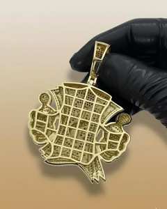 Colgante de plata 925 chapado en oro con moissanita de corte redondo, diseño de signo de dólar y manos con billetes, estilo Iced Out, bicolor, joyería Hip Hop - Product Image 2