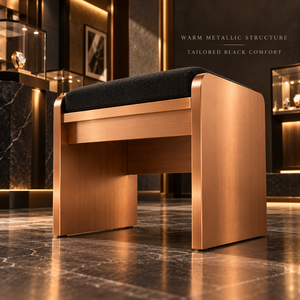 Taburete Tapizado con Estructura de Cobre de Diseño |   Juego de Muebles de Asientos Modernos con Paneles de Metal Cepillado y Asiento Acolchado Negro para Uso Doméstico - Product Image 3