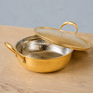 Kadahi en laiton avec deux poignées en acier inoxydable, marmite ronde durable pour cuisson sur cuisinière, design vintage. - Product Image 5
