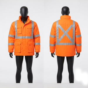 Veste de travail noire en sergé de coton polyester premium 300 GSM avec panneaux réfléchissants et logo personnalisé - Product Image 4