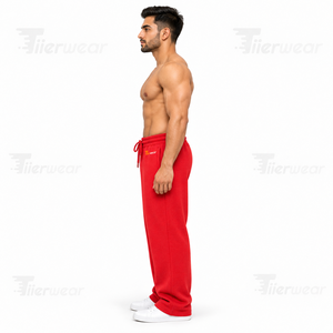 Pantalon de jogging décontracté pour homme Tiierwear en coton rouge avec taille élastique, cordon de serrage et poches, respirant - Product Image 2