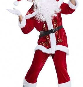 Men Santa Claus Costume Red Velvet With Gold Embroidery White <b>Fur</b> <b>Trim</b> Christmas Outfit Adult Size men santa claus costume - Product Image 6