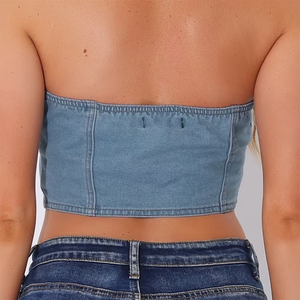 Tops cortos de mezclilla para mujer, los más vendidos, con botones, ajustados, cuello cuadrado, sin espalda, camisetas sin mangas de mezclilla para fiesta - Product Image 4