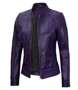 Chaqueta de cuero con cremallera de color morado de alta calidad, muy vendida, personalizable, al por mayor, para mujer. - Product Image 2