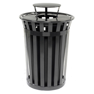 Contenedor de Basura Cilíndrico Resistente para Exteriores, Sin Tapa, Negro, de Acero Ranurado, OEM ODM - Product Image 6