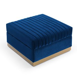Moderno moderno poggiapiedi imbottito in velluto con ciuffi blu contemporaneo di grandi dimensioni per soggiorno appartamento Design a canale verticale - Product Image 3