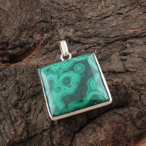 Bijoux fins en gros, malachite minimaliste vintage, argent sterling 925 plaqué platine, pierre géométrique verte naturelle, cabochon - Product Image 1