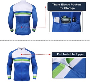 Ensemble maillot et short de cyclisme pour homme, bleu, vert, blanc, manches longues, respirant, en spandex et polyester, tenue de cyclisme d'équipe - Product Image 5