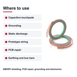 TECHINSTRO เทปทองแดงนำไฟฟ้า 12 มม. x 15 ม. พร้อมกาวนำไฟฟ้าสำหรับป้องกัน EMI ซ่อมแซม PCB สายดิน CFT-0012 - Product Image 4