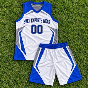 Uniforme de basket-ball de qualité supérieure blanc, bleu royal, gris, personnalisé, sans manches, col en V, short assorti, vêtements de sport d'équipe - Product Image 3