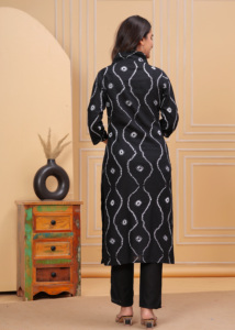 <b>Women</b> Black Printed Kurti Set with Pant | Elegant Daily Wear Ethnic <b>Kurta</b> Set - Product Image 2