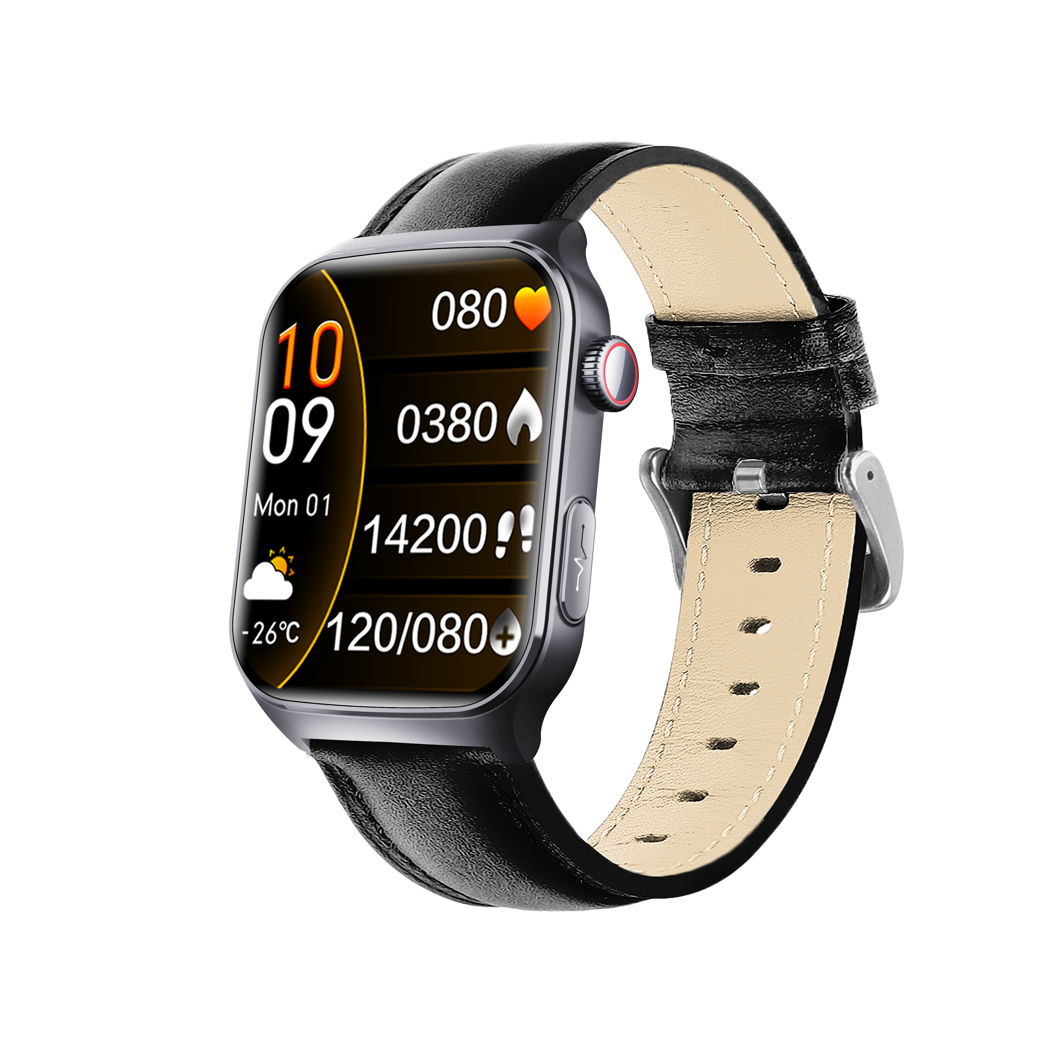 Boîtier noir Bracelet en cuir noir