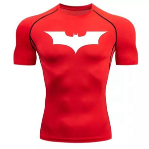 T-shirt de compression rouge à manches courtes pour homme, col rond, coupe ajustée, imprimé par sublimation, couche de base - Product Image 1