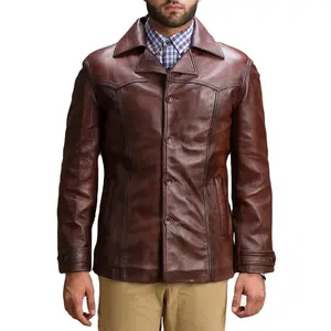 顶级材料舒适柔软棕色男式外皮夹克外套，男式定制设计真皮时尚夹克