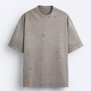 T-shirt décontracté personnalisé pour hommes, effet vieilli, haute qualité, vintage, respirant, 100% coton, tissu en toile, prix abordable - Product Image 5