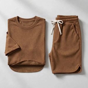 Wholesale Summer Men's Casual Shorts <b>Set</b> Plain Color Solid 100% Cotton Jersey Quick Dry Knitted Pocket Customized Logo <b>Twin</b> <b>Set</b> - Product Image 2