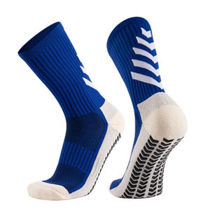 Best Custom Logo Compression Blue Crew Athletic <b>Socks</b> with White Stripes and Anti-Slip <b>Grip</b> for Basketball Adults - Product Image 1