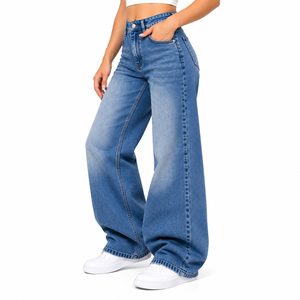 Jeans pour femmes de haute qualité, coupe large, taille haute, en denim, style baggy, coupe ample, personnalisés, jeans en denim à jambe droite pour femmes - Product Image 4