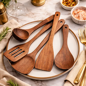 Juego de Cucharas de Cocina de Madera Natural |   Utensilios de Cocina de Madera Ecológicos |   Juego de espátulas y cucharas de madera resistentes al calor |   Venta al por mayor - Product Image 1