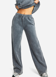 New Arrived Top Selling Womens Winter Tracksuit Heavyweight Acid <b>Washed</b> Embroidered Lace Vintage Solid 2 Piece Jogger Set High - Product Image 3