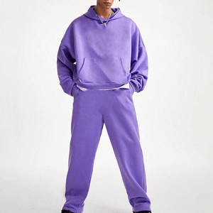 High Quality Solid <b>Purple</b> Color Streetwear Men's Tracksuits Thick Fleece Heavy GSM Oversize Pullover Men's Wear Tracksuits Sets - Product Image 5