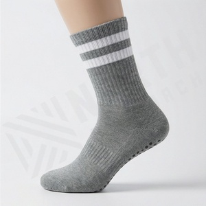 Gray Crew <b>Socks</b> With White Stripes Knitted Cotton Breathable Casual Daily Wear Adult Size Standard Spring Season - Product Image 3