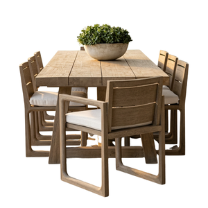 Juego de Comedor Moderno de Madera Maciza para Exteriores, Muebles de Jardín con Mesa y Sillas para 6/8 Personas, con Cojines Personalizados - Product Image 1