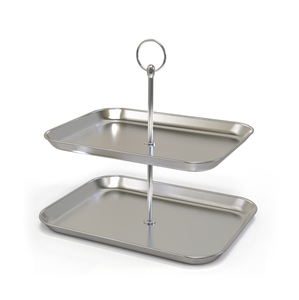 Rectangular Two-Tier Serving Tray <b>Set</b> With Green Metal Frame White <b>Plastic</b> Trays Reusable For Dessert <b>Tea</b> Party - Product Image 2