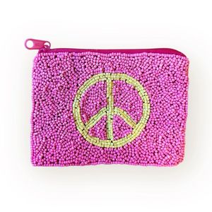 Handcrafted fashionable Durable <b>pink</b> seed beaded LOVE Design coin pouch decorative women mini zipper pouch - Product Image 5
