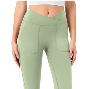 Adult Women's Breathable Quick Drying <b>Flared</b> <b>Legging</b> Green Color Seamless Flare <b>Leggings</b> For Gym Workout Running Activewear - Product Image 3