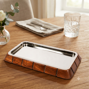 Bandeja Rectangular de Diseño Impresionante con Patrón de Metal y Madera para Servir Comida en Mesa de Comedor, Bandejas para Servir en Hogares y Hoteles - Product Image 2