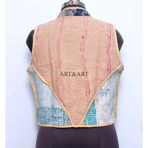 Gilet vintage Kantha tricoté à la main, écologique, respirant, séchage rapide, boutonné, pour femme, en pur coton, printemps/hiver - Product Image 5