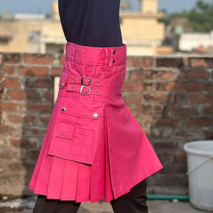 กิ๊ลท์สก็อตติชแบบยูนิเซ็กซ์ ทำมือ สีชมพู ผ้าฝ้าย ใช้งานได้หลากหลาย มีกระเป๋าหลายช่อง แบบดั้งเดิม ขายส่ง - Product Image 2