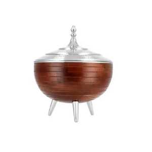 Olla de madera premium con base, cacerola con revestimiento aislante de acero inoxidable, tazón acanalado, tapa de cúpula plateada, para servir chapati y roti - Product Image 1
