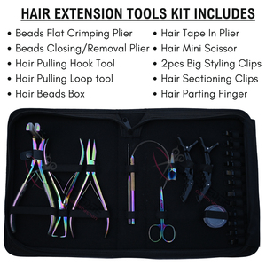 Premium Rainbow Hair Extension Technician Toolkit with 7 Inch Flat Bead Crimper Tape In <b>Tool</b> Removal <b>Tool</b> & Beads <b>Storage</b> <b>Box</b> - Product Image 2