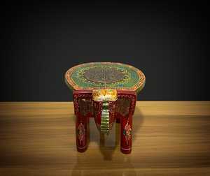 Tabouret en bois artisanal en forme d'éléphant avec dessus en feuille de laiton embossée |   Table d'appoint moderne peinte à la main pour plantes, style Rajasthan, pour la maison ou le bureau - Product Image 5