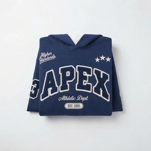 <b>Men's</b> <b>Navy</b> Blue Embroidered Hoodie Premium Cotton <b>Fleece</b> Pullover Streetwear Sweatshirt Custom Logo Wholesale Fashion - Product Image 3