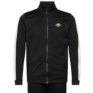 Men Black Full Zip Tracksuit <b>Jacket</b> With <b>White</b> Side Stripes And Green Logo Sporty Design Regular Fit Autumn Wear 100% Polyester - Product Image 1