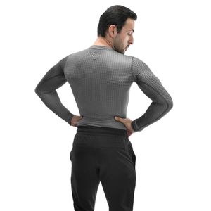 <b>Men's</b> Gray Textured Long Sleeve Athletic Compression Shirt Slim Fit Crew Neck <b>Base</b> <b>Layer</b> Training Top for Gym Fitness Workout - Product Image 6