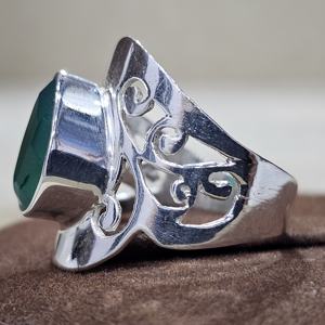 Anillo Vintage de Plata de Ley 925, forma de lágrima de excelente calidad, piedra preciosa de ónix verde, diseñador hecho a mano, Eternity Vermeil - Product Image 5