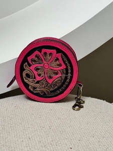 มาถึงสีชมพูมือเครื่องมือหนังโรงอาหารรอบC Rossbodyกระเป๋าสตางค์ดอกไม้เครื่องมือหนังสีชมพูกระเป๋าเหรียญComboสําหรับสตรี - Product Image 4