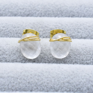 Minimalist Clear Quartz Oval <b>Stud</b> Earrings | Handmade Wire Wrapped Crystal | Everyday Healing Jewelry - Product Image 6