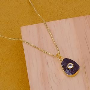 Collier pendentif en chaîne à maillons, pierre de naissance de janvier, grenat naturel brut, pierre de guérison rouge, plaqué or rose, fait main - Product Image 3