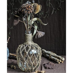 Jarrón de Vidrio con Red de Yute Hecha a Mano, Estilo Boho Costero, Envuelto en Cuerda, Florero Rústico de Ratán para Decoración de Mesa de Boda o Hogar - Product Image 4