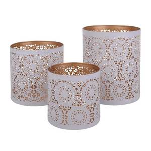 Portavelas de metal artesanal, acabado mate, color blanco, en oferta, portavelas de latón antiguo. - Product Image 2