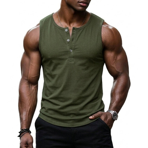 Débardeur Henley sans manches pour hommes, personnalisable, style streetwear, coupe musclée, vêtements décontractés élégants pour hommes - Product Image 1