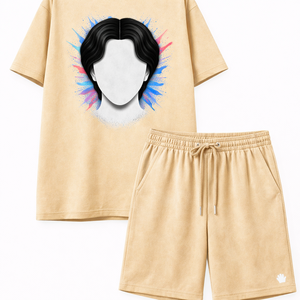 Ensemble T-shirt et short d'été en molleton bouclette épais respirant, coupe oversize, délavé soleil, effet délavé à l'acide, impression personnalisée, marque privée - Product Image 2